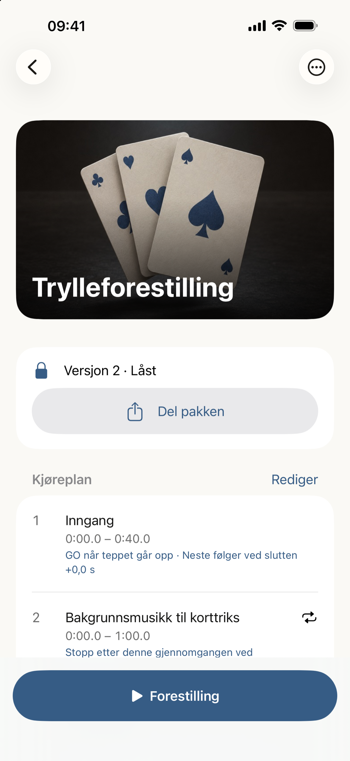 Kjøreplanen med merknader