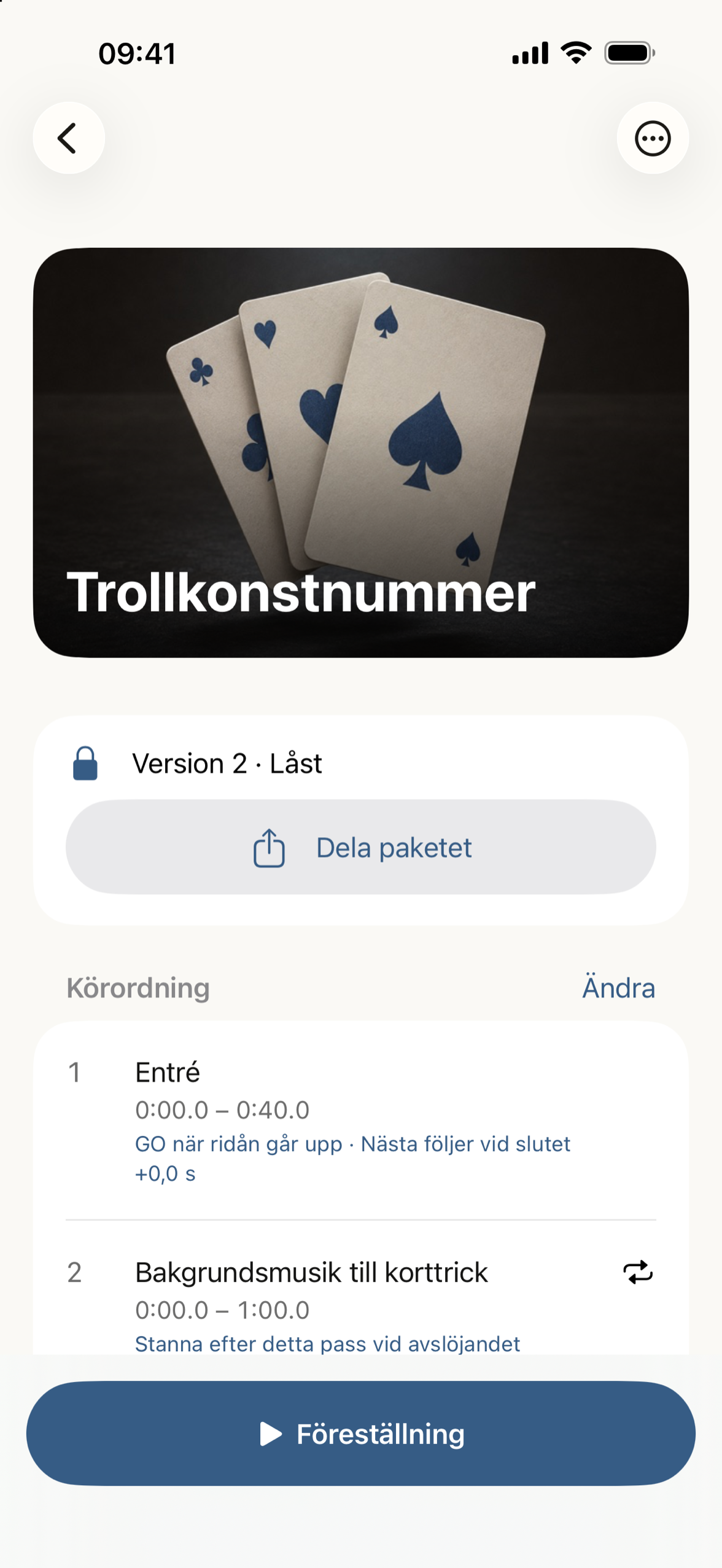 Programordningen med anteckningar