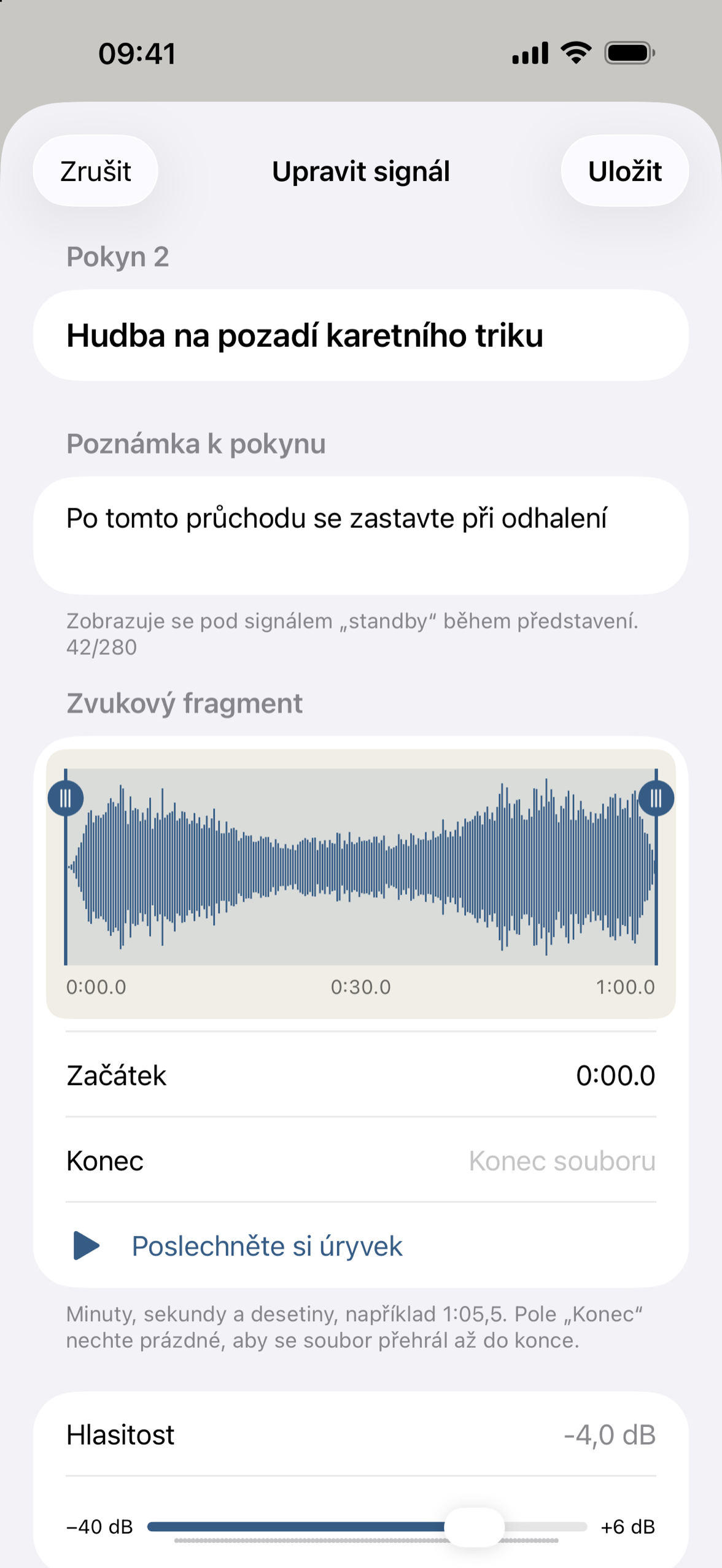 Editor signálů s vlnovou křivkou