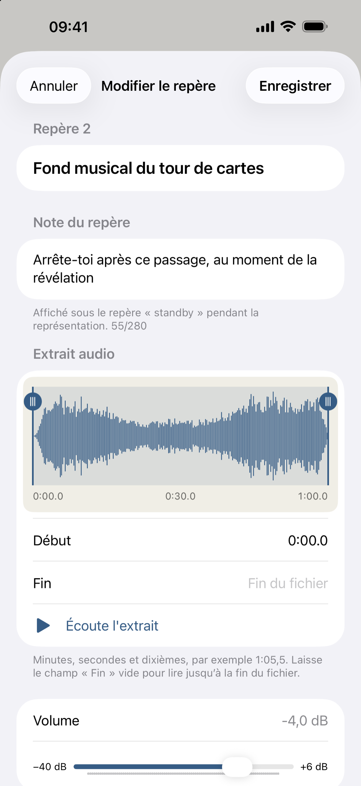 L'éditeur de repères avec la forme d'onde