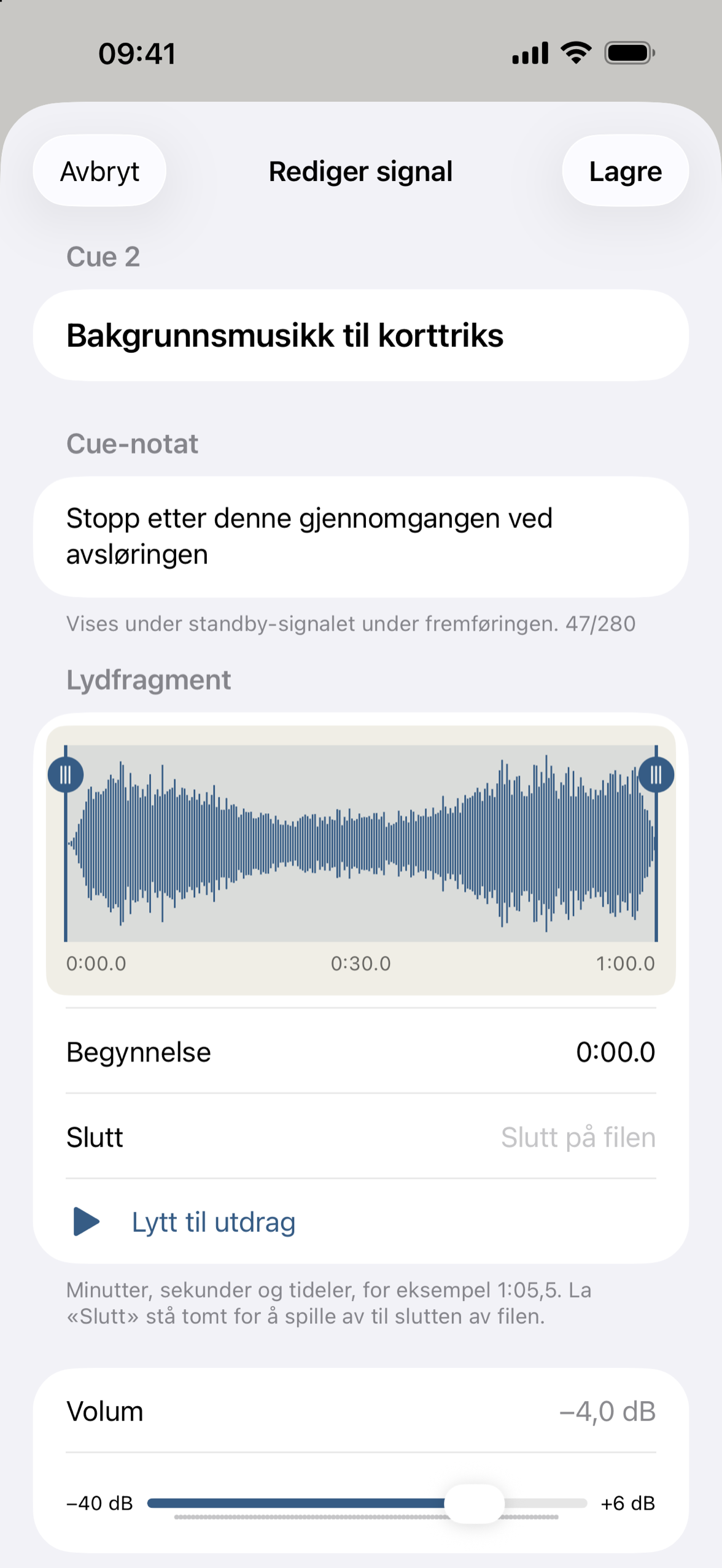 Cue-redigereren med bølgeformen