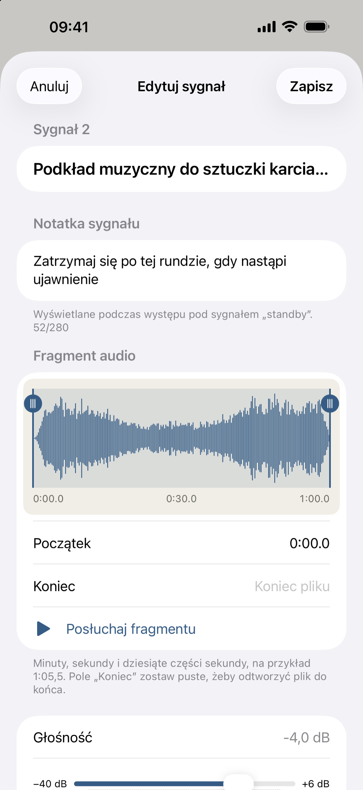 Edytor sygnałów z wykresem falowym