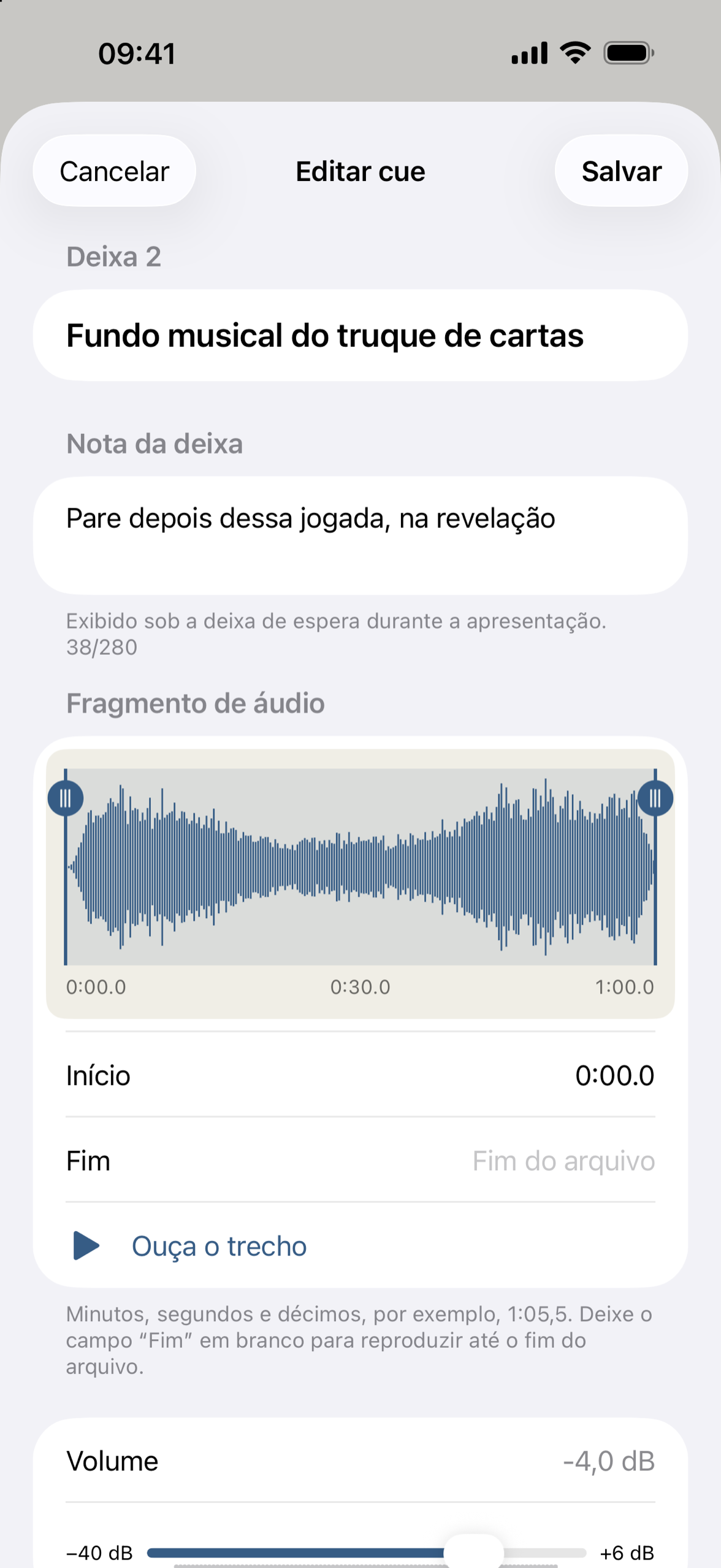 O editor de sinais com a forma de onda